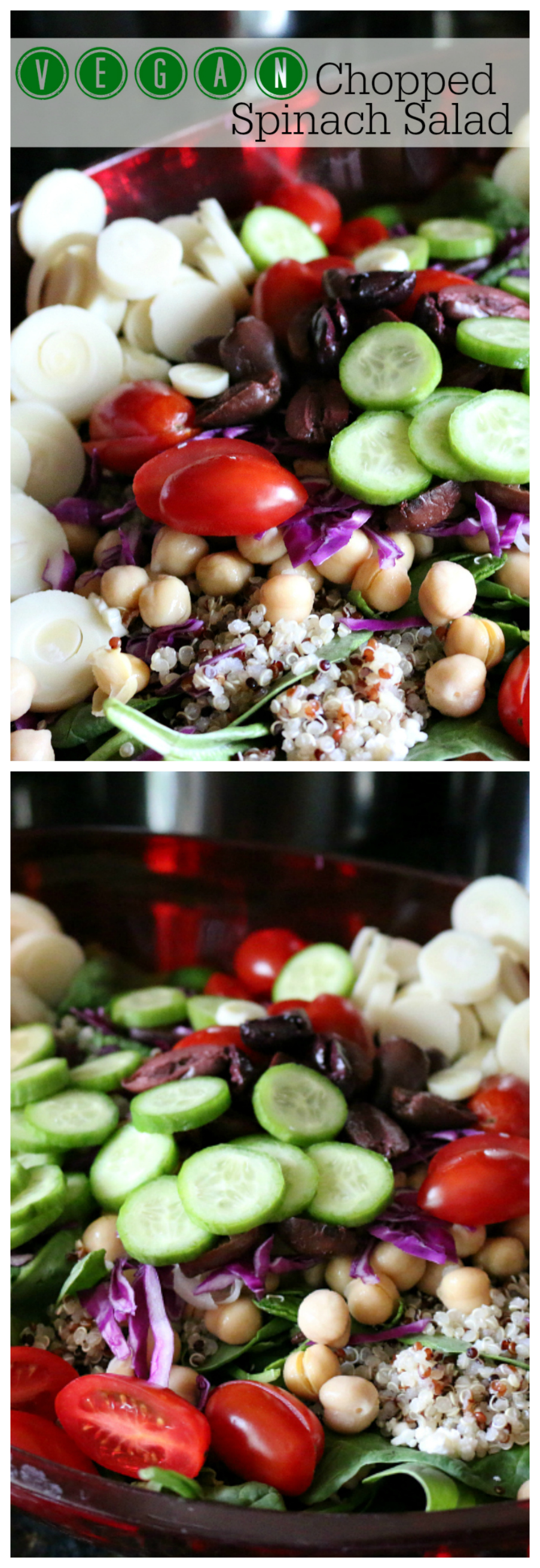 Healthy Vegan Chopped Spinach Salad Recipe CeceliasGoodStuff.com