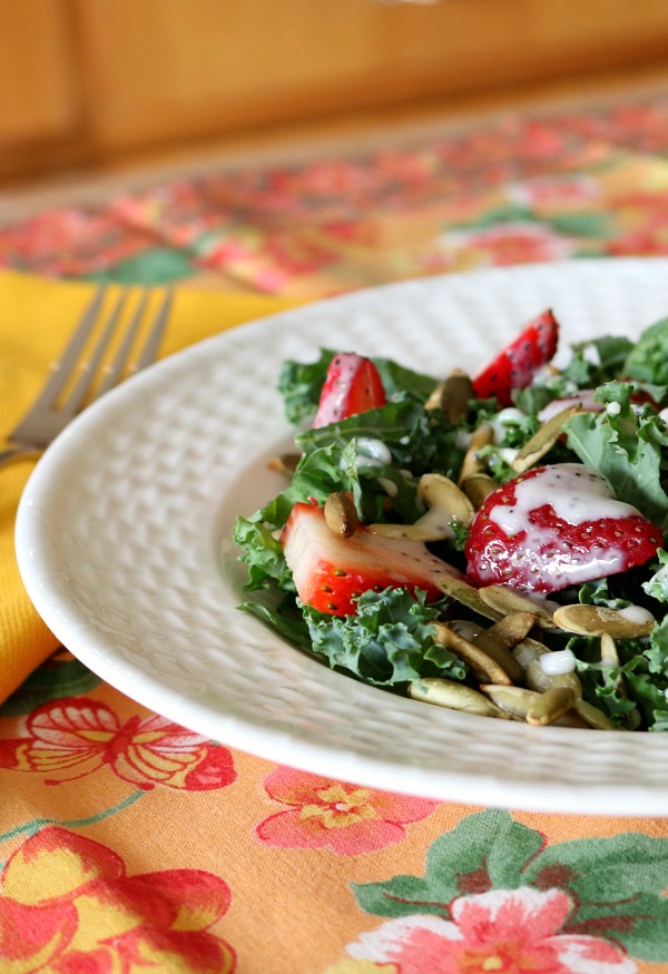 Recipe for Kale and Strawberry Salad with an easy and delicious Poppy Seed Dresssing
