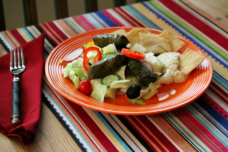 Easy Greek Salad with Dolmas and Hummus
