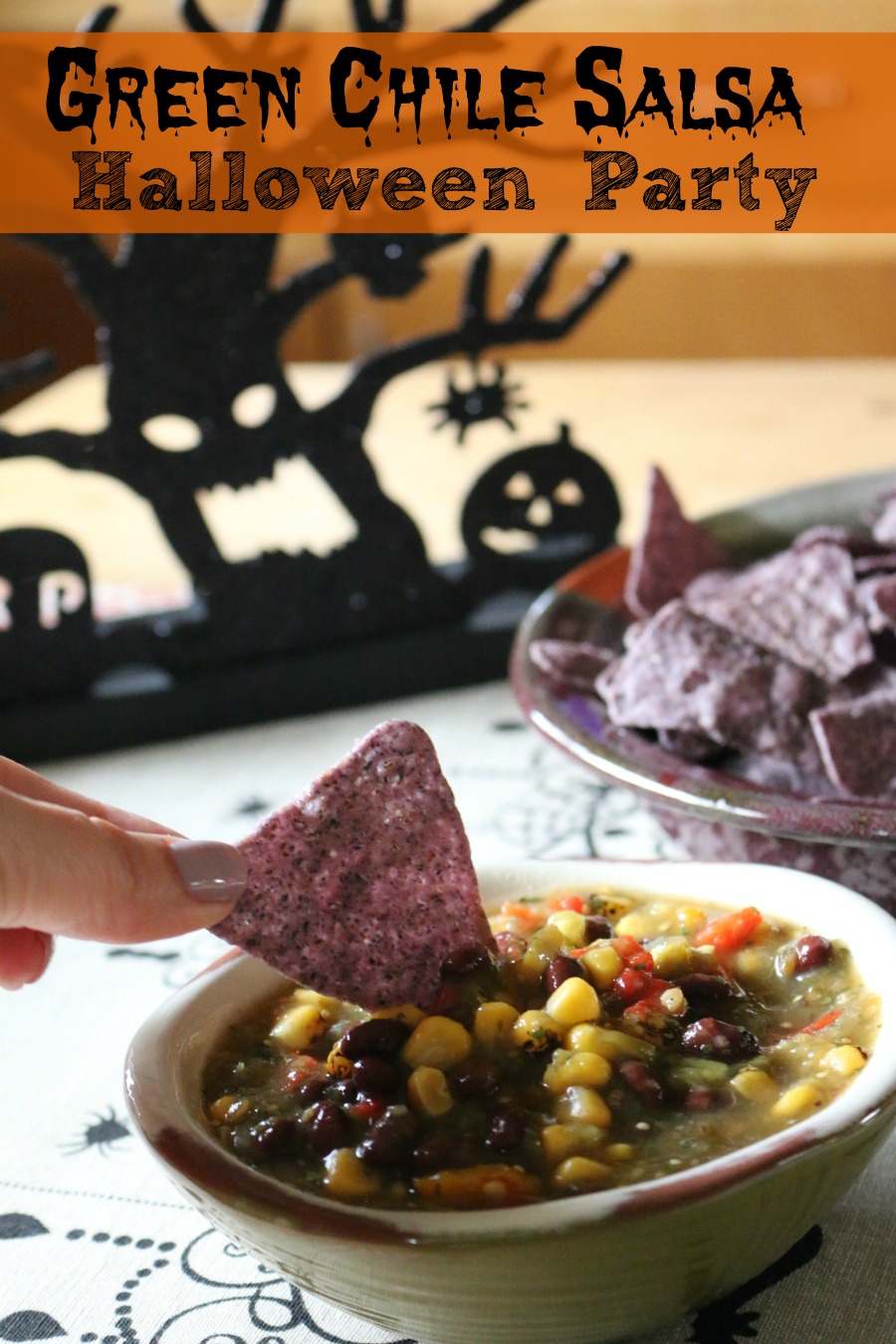 Green Chile Salsa - perfect Halloween Party Menu Idea - made in 3 Minutes!