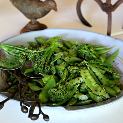 Broccoli & Snap Pea Salad with Tahini Dressing