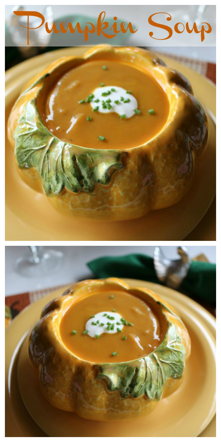 Perfect for Fall or your Thanksgiving Menu. The recipe for Pumpkin Soup is sure to please your family and guests.  CeceliasGoodStuff.com | Good Food for Good People