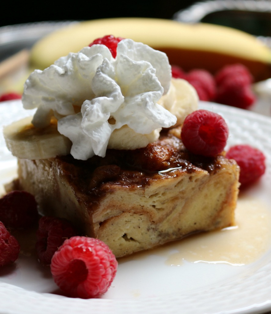 Croissant French Toast with bananas and raspberries