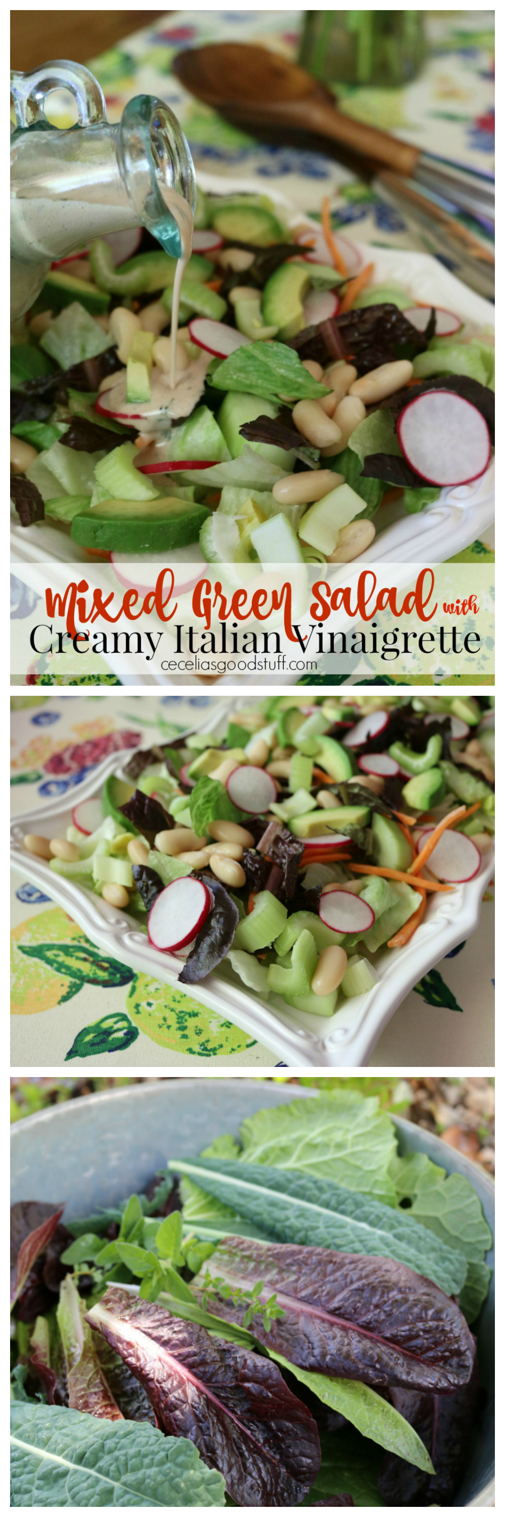 Mixed Green Summer Salad with Creamy Italian Vinaigrette CeceliasGoodStuff.com Good Food for Good People
