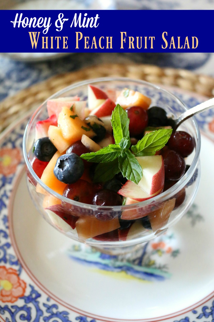 Honey and Mint White Peach Fruit Salad - perfectly delicious!