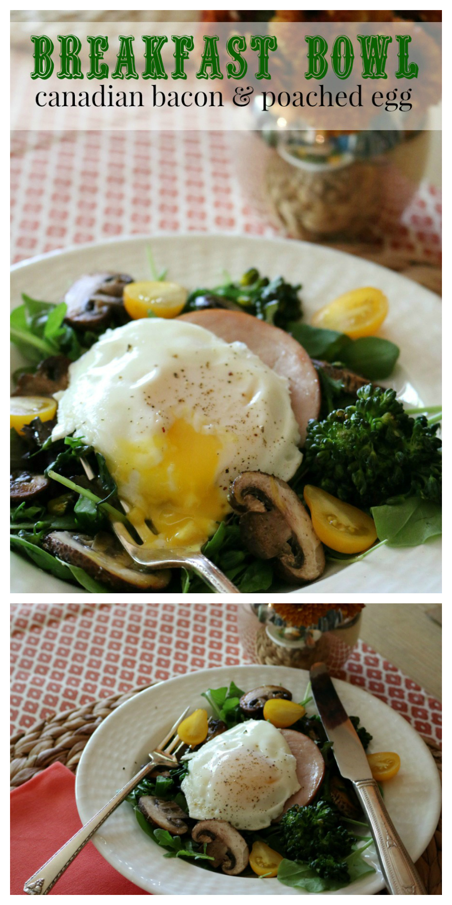 Breakfast Bowl with Canadian Bacon and topped with a Poached Egg CeceliasGoodStuff.com | Good Food for Good People