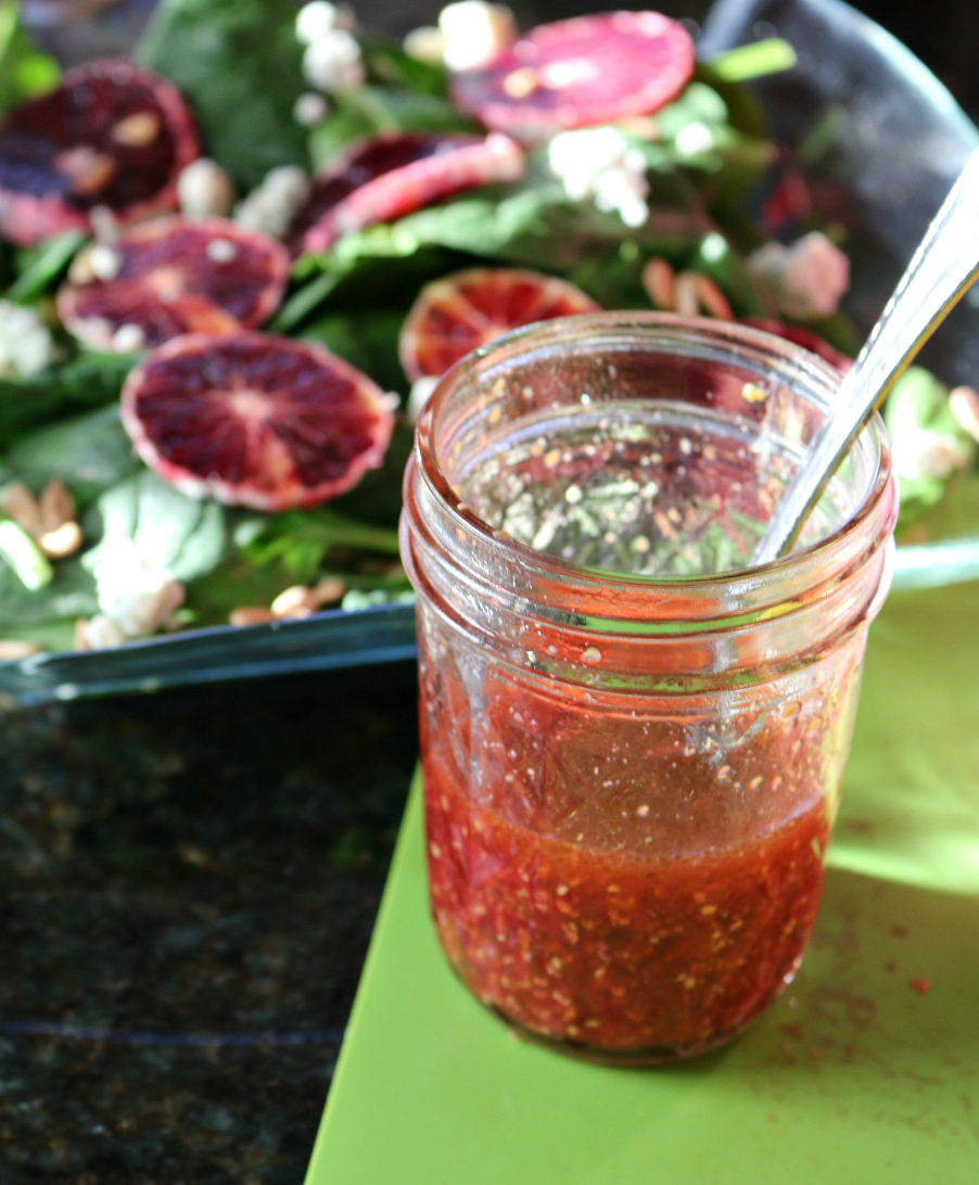 A Blood Orange Vinaigrette Recipe made from fresh squeezed juice.