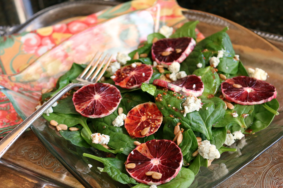 A Spinach Salad with Blood Orange Vinaigrette Recipe CeceliasGoodStuff.com
