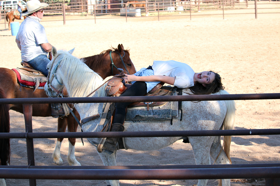Look Mom I can lay on my horse . . . having fun at the White Stallion Ranch in Tucson, Arizona. 