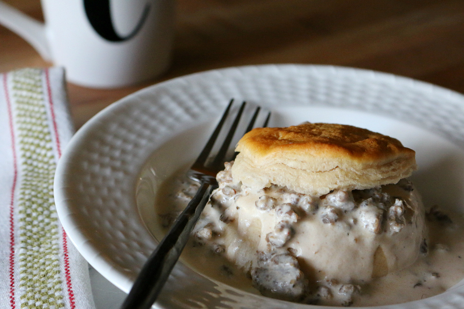 Biscuits with Sausage and Gravy Delicious comfort food at its best | CeceliasGoodStuff.com | Good Food for Good People