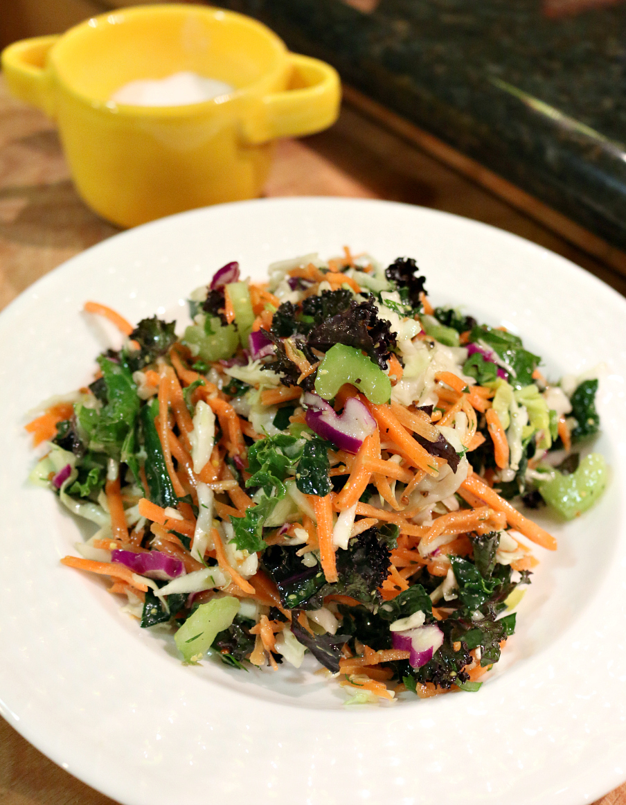 Rainbow Kale Salad with Lemon Dill Dressing - Delicious and Healthy Salad Ideas | CeceliasGoodStuff.com | Good Food for Good People