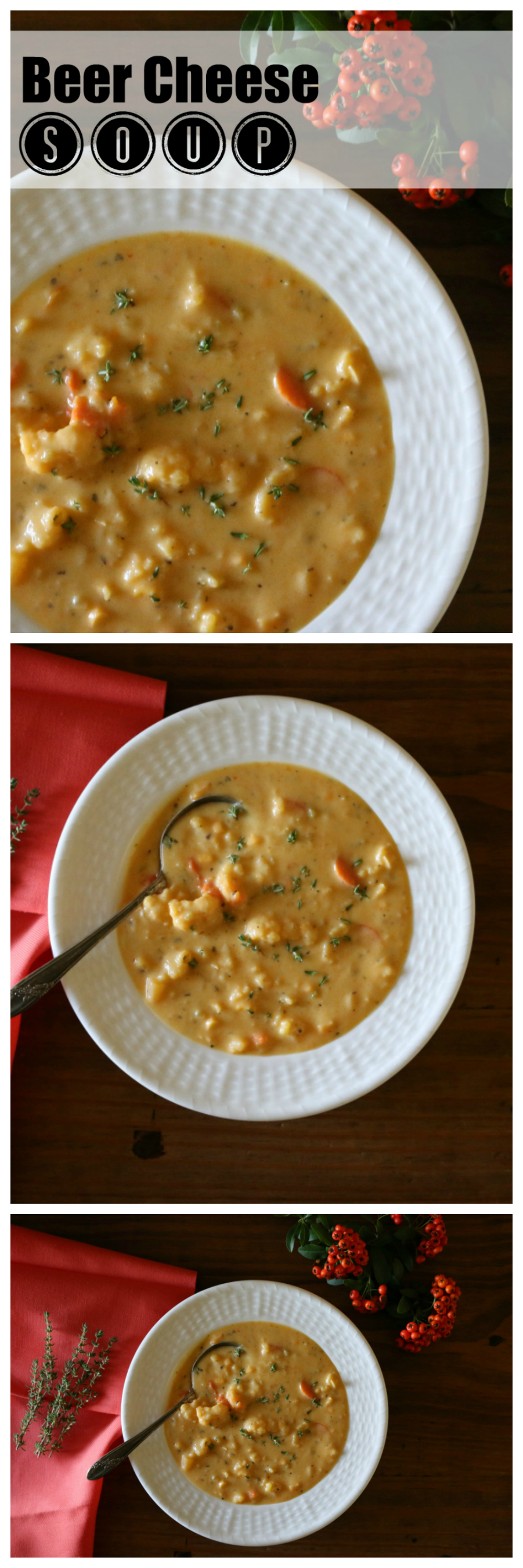Beer Cheese Soup with Chunky vegetables like cauliflower and carrots. CeceliasGoodStuff.com | Good Food for Good People