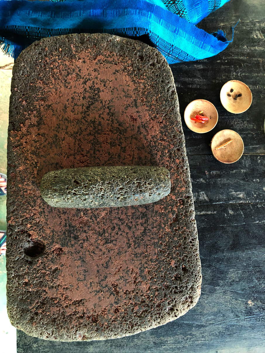 A mortar use to ground fresh cocoa beans to make chocolates La Iguana Chocolate, Costa Rica 