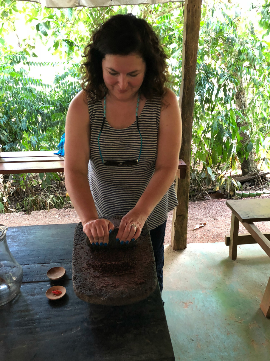 A photo of me working the chocolate to make truffles. La Iguana Chocolate, Costa Rica 