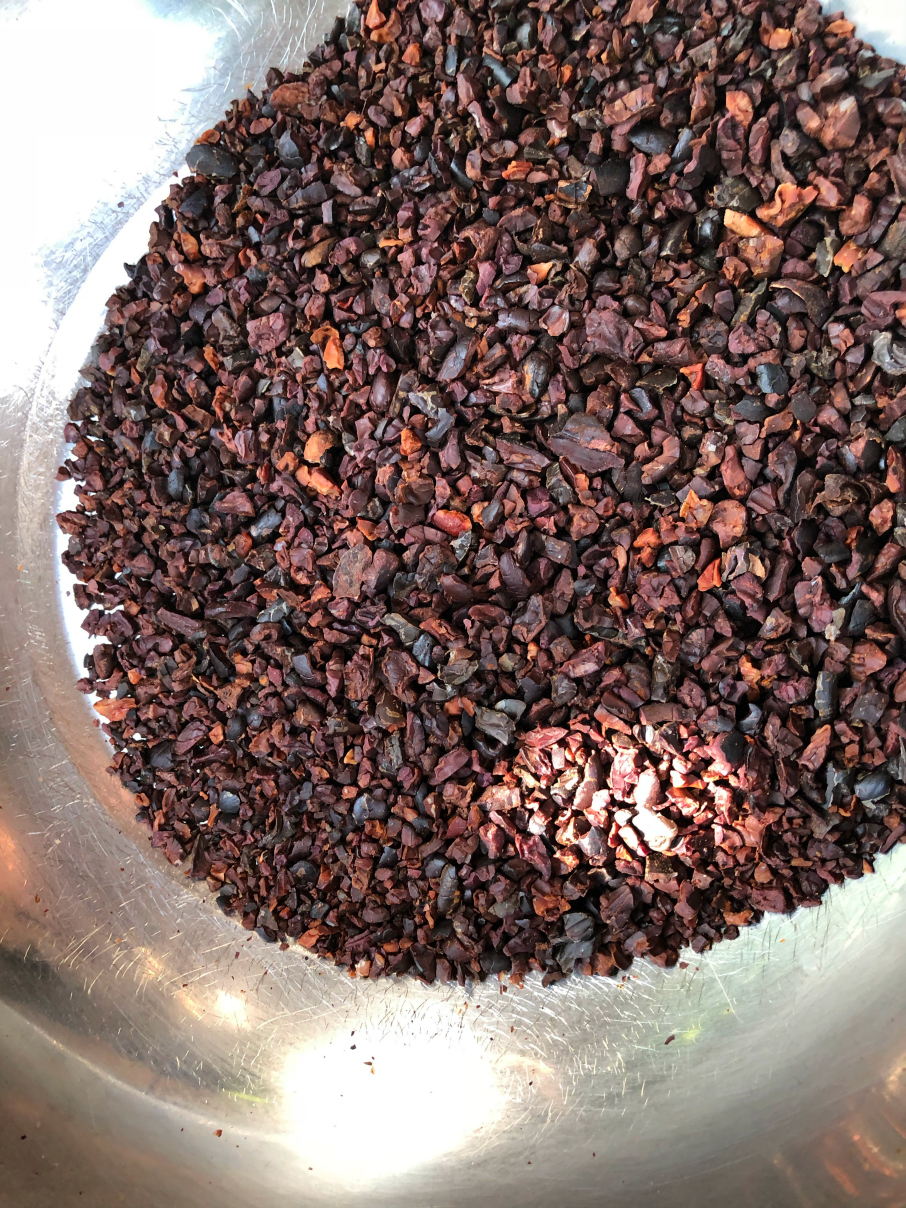 Fresh crushed cocoa beans used to make cocoa nibs La Iguana Chocolate Costa Rica 