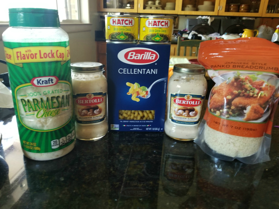 All the ingredients used to make Green Chile and Mushroom Pasta Alfredo Casserole! This is one super tasty dish! You are going to love it.  CeceliasGoodStuff.com Good Food for Good People