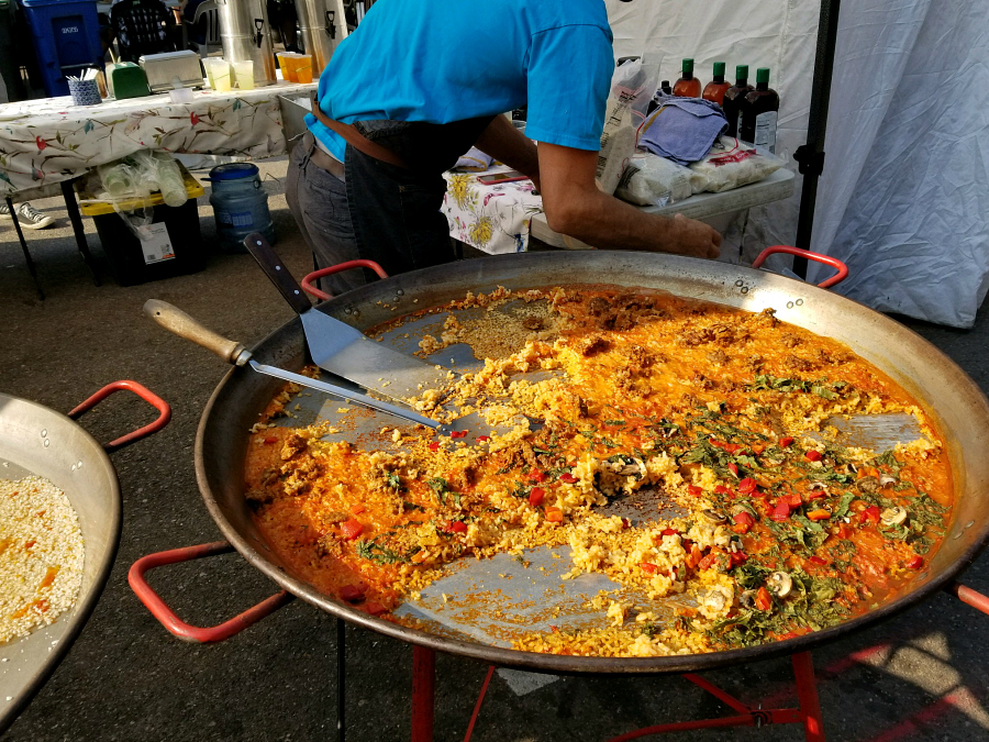 Fresh made paella at the Downtown Farmers Market in Boulder, Colorado. This was nearly three feet across. WOW!