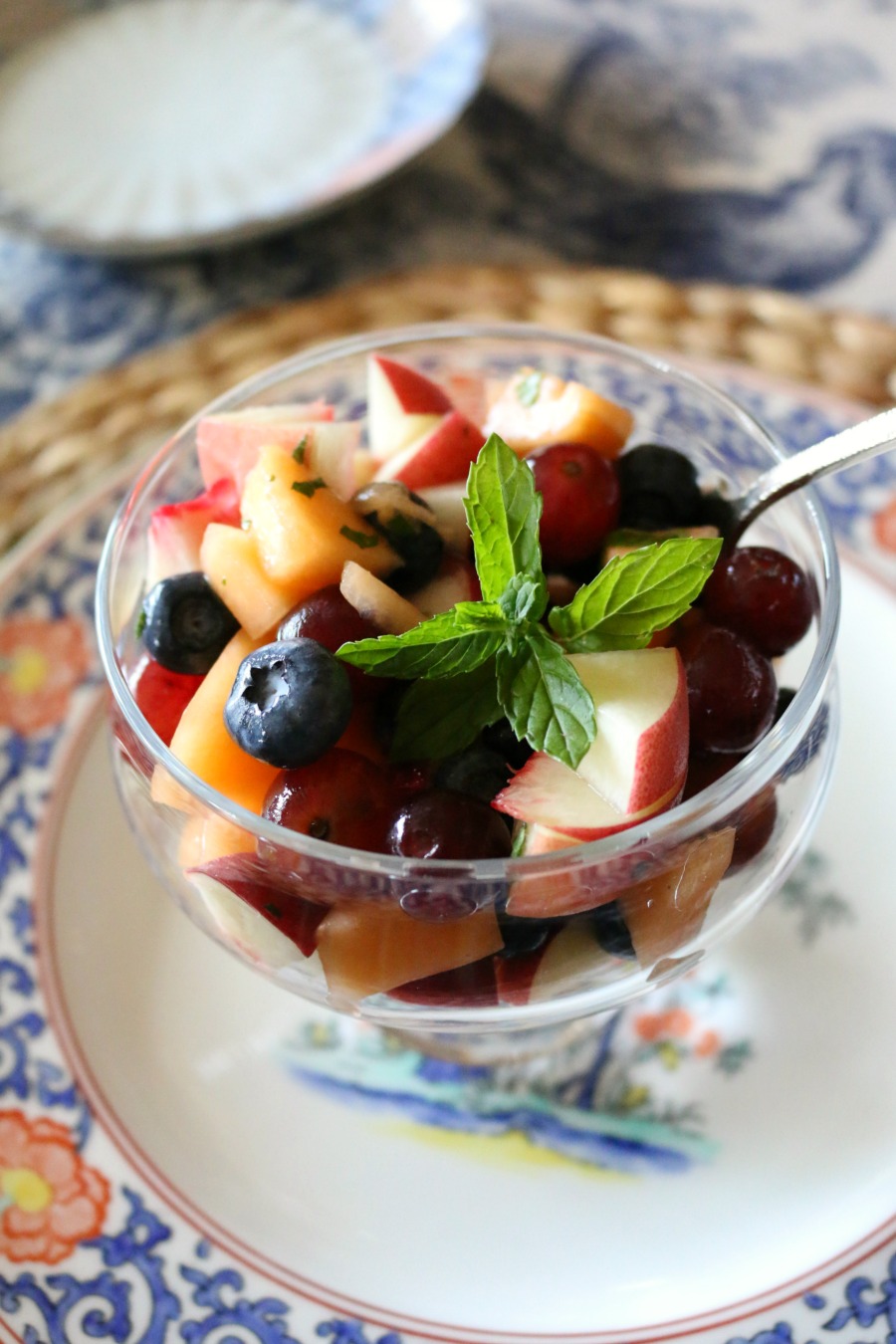 White Peach Fruit Salad with Garden Mint CeceliasGoodStuff.com | Good Food for Good People 