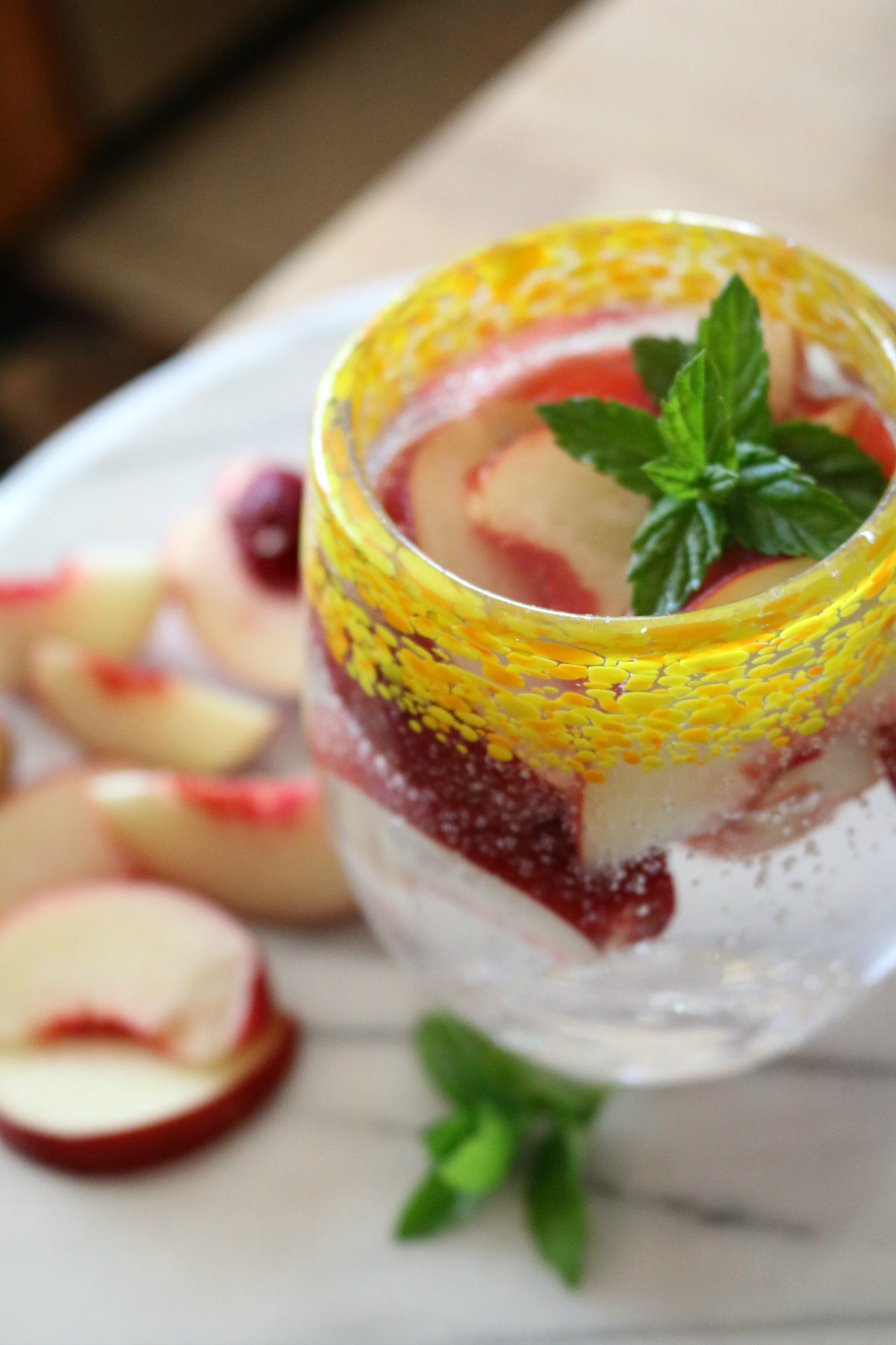 White Peach Spritzer with fresh garden mint CeceliasGoodStuff.com | Good Food for Good People