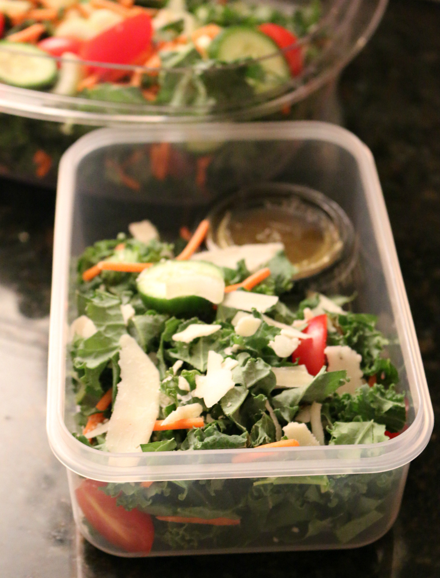 A Kale Salad with Garlic Lemon Dressing for lunch on the go